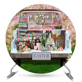 Lofaris Old Truck Floral Colorful Eggs Round Easter Backdrop